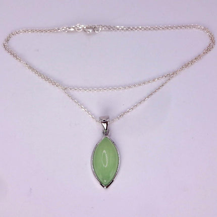 Vintage Green Jade white Gold GF Pendant Lucky Charm | 925 Sterling Silver chain Necklace
