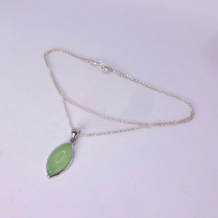 Vintage Green Jade white Gold GF Pendant Lucky Charm | 925 Sterling Silver chain Necklace
