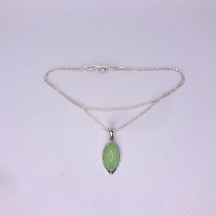 Vintage Green Jade white Gold GF Pendant Lucky Charm | 925 Sterling Silver chain Necklace