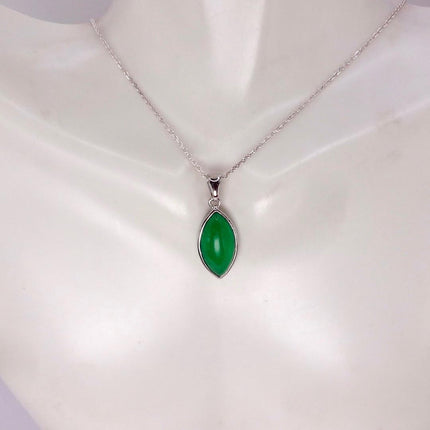 Vintage Green Jade white Gold GF Pendant Lucky Charm | 925 Sterling Silver chain Necklace