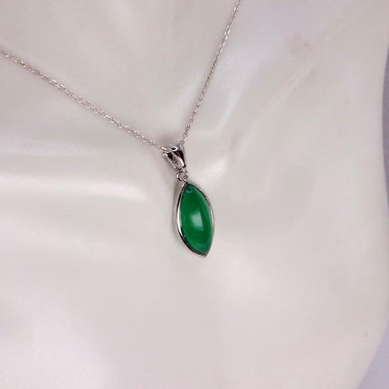 Vintage Green Jade white Gold GF Pendant Lucky Charm | 925 Sterling Silver chain Necklace
