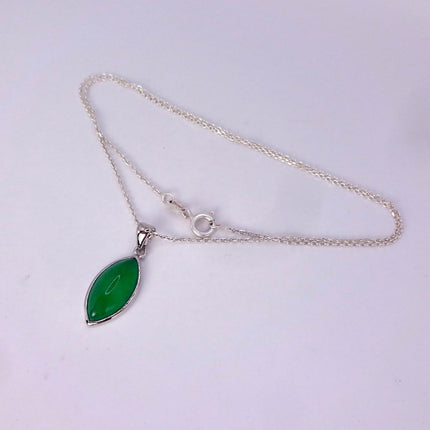 Vintage Green Jade white Gold GF Pendant Lucky Charm | 925 Sterling Silver chain Necklace