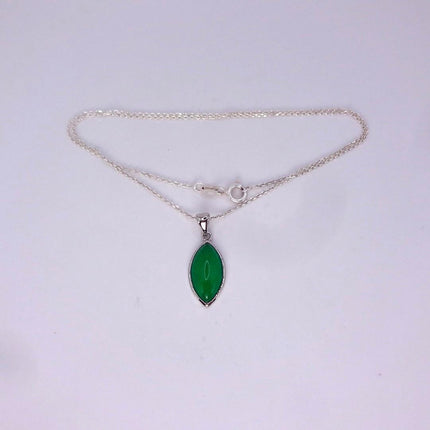Vintage Green Jade white Gold GF Pendant Lucky Charm | 925 Sterling Silver chain Necklace