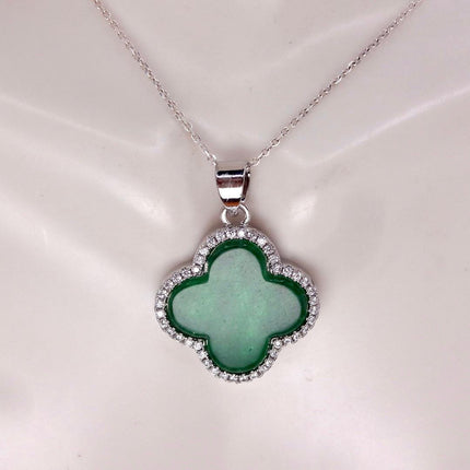 Vintage Green Jade white Gold GF Pendant Lucky Charm | 925 Sterling Silver chain Necklace