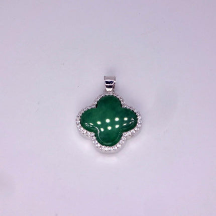 Vintage Green Jade white Gold GF Pendant Lucky Charm | 925 Sterling Silver chain Necklace