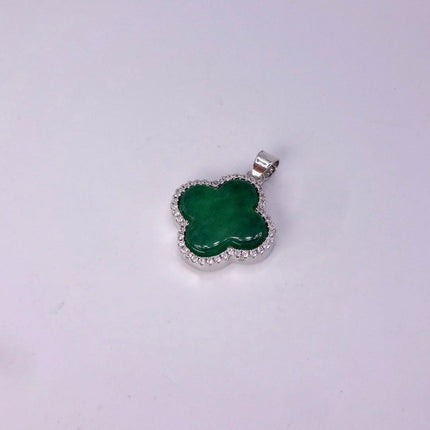 Vintage Green Jade white Gold GF Pendant Lucky Charm | 925 Sterling Silver chain Necklace
