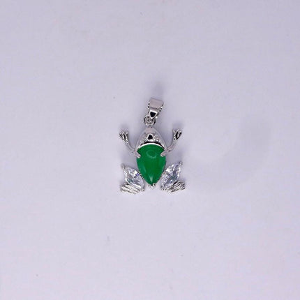 Vintage Green Jade Frog white Gold GF Pendant Lucky Charm | 925 Sterling Silver chain Necklace