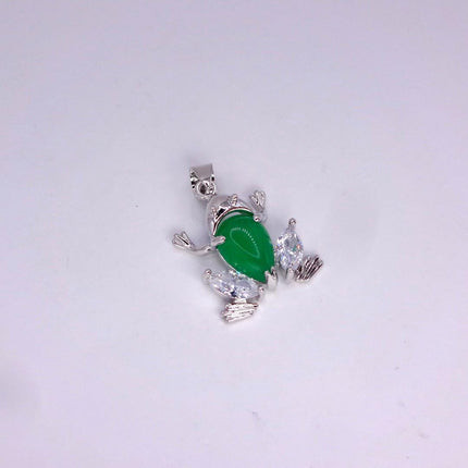 Vintage Green Jade Frog white Gold GF Pendant Lucky Charm | 925 Sterling Silver chain Necklace
