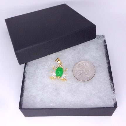 Vintage Green Jade Frog Gold GF Pendant Lucky Charm Chain Necklace