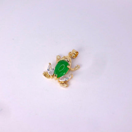 Vintage Green Jade Frog Gold GF Pendant Lucky Charm Chain Necklace
