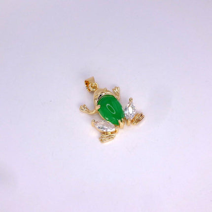 Vintage Green Jade Frog Gold GF Pendant Lucky Charm Chain Necklace
