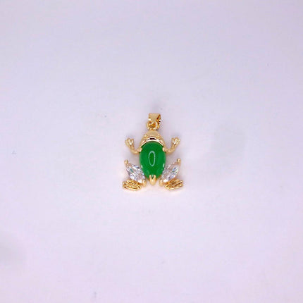 Vintage Green Jade Frog Gold GF Pendant Lucky Charm Chain Necklace