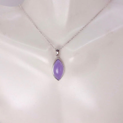 Lavender Jade Necklace: Vintage White Gold Filled Pendant 925 Sterling Silver