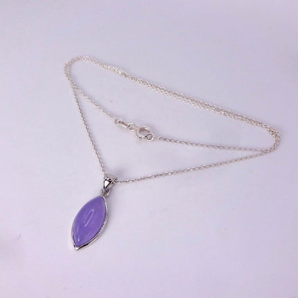 Lavender Jade Necklace: Vintage White Gold Filled Pendant 925 Sterling Silver