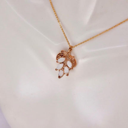 White Fire Opal Necklace - Vintage Style, Gold Filled Minimalist Charm