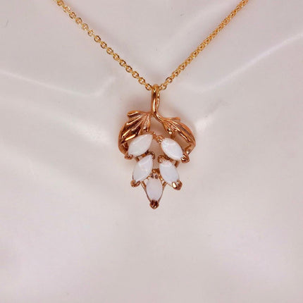 White Fire Opal Necklace - Vintage Style, Gold Filled Minimalist Charm