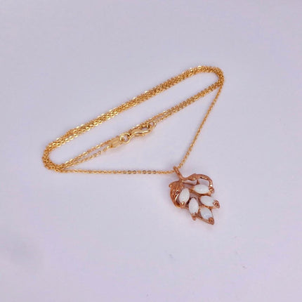 White Fire Opal Necklace - Vintage Style, Gold Filled Minimalist Charm