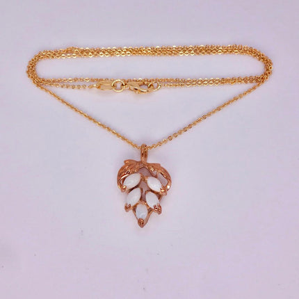 White Fire Opal Necklace - Vintage Style, Gold Filled Minimalist Charm