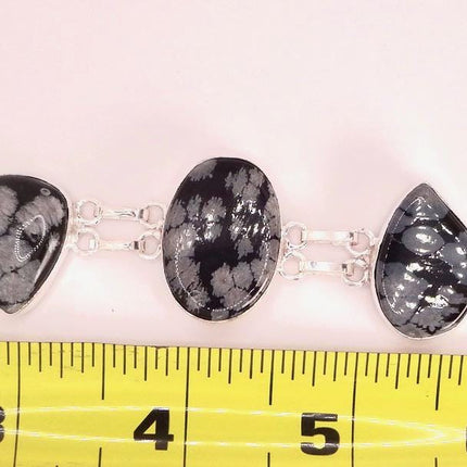 Vintage Snowflake Obsidian Black Toggle Bracelet Silver Bronze