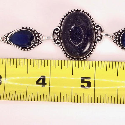 Vintage Black Sandstone Toggle Bracelet Silver Bronze