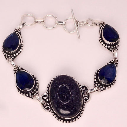 Vintage Black Sandstone Toggle Bracelet Silver Bronze