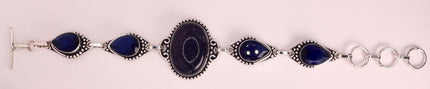 Vintage Black Sandstone Toggle Bracelet Silver Bronze