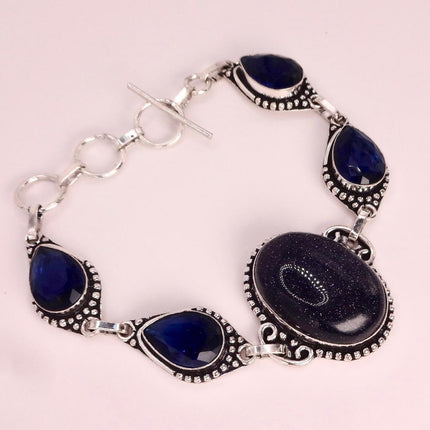 Vintage Black Sandstone Toggle Bracelet Silver Bronze