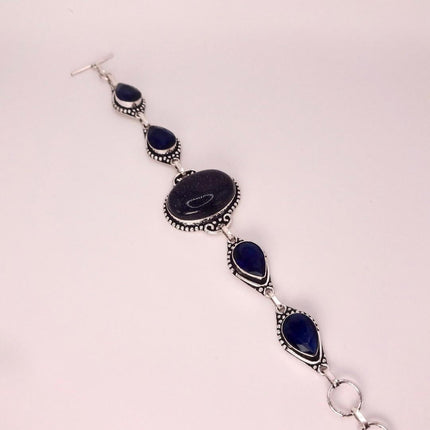 Vintage Black Sandstone Toggle Bracelet Silver Bronze