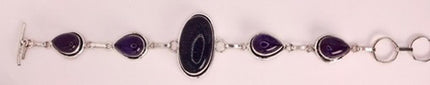 Vintage Black Sandstone Toggle Bracelet Silver Bronze