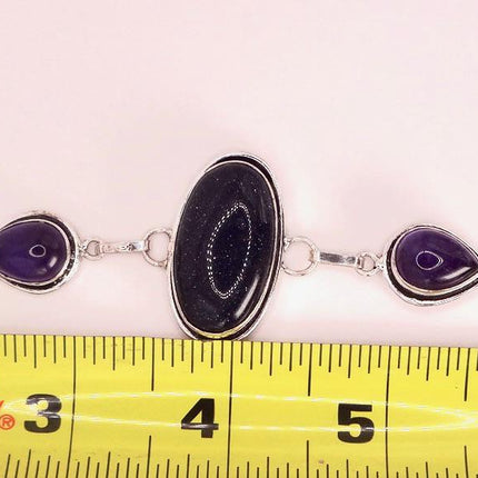 Vintage Black Sandstone Toggle Bracelet Silver Bronze