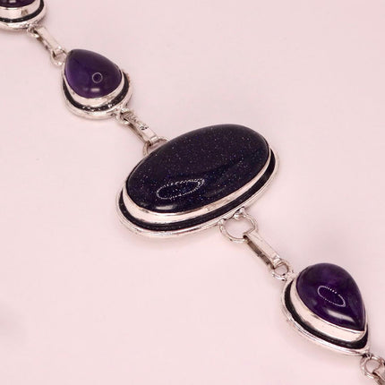 Vintage Black Sandstone Toggle Bracelet Silver Bronze