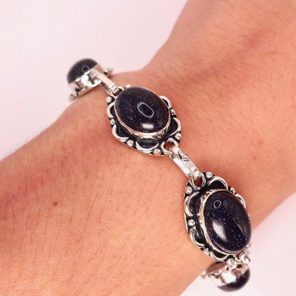 Vintage Black Sandstone Toggle Bracelet Silver Bronze