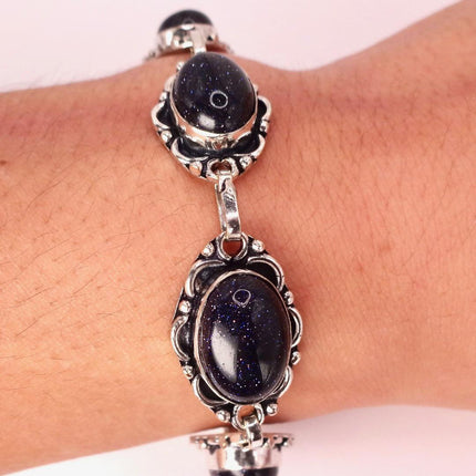 Vintage Black Sandstone Toggle Bracelet Silver Bronze