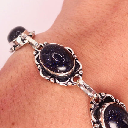 Vintage Black Sandstone Toggle Bracelet Silver Bronze