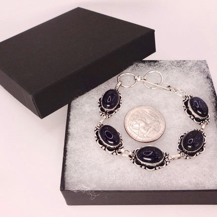 Vintage Black Sandstone Toggle Bracelet Silver Bronze