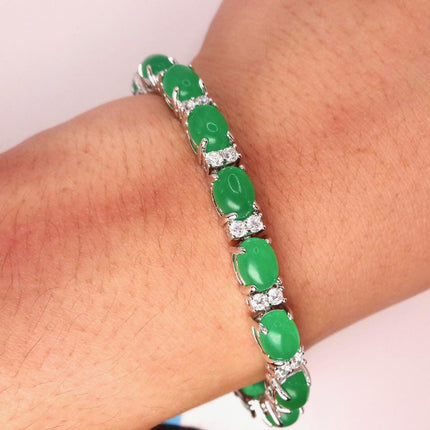 Vintage Aventurine Bracelet: Green Gemstone & Crystal, Silver Bronze