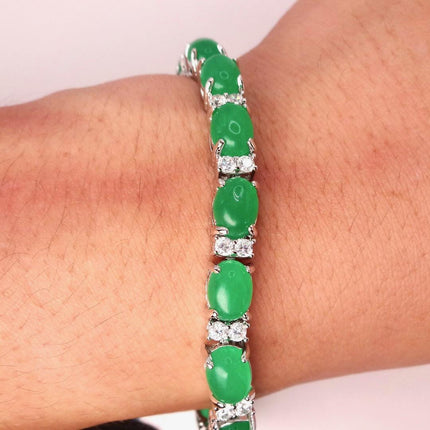 Vintage Aventurine Bracelet: Green Gemstone & Crystal, Silver Bronze