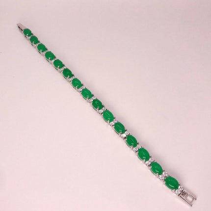 Vintage Aventurine Bracelet: Green Gemstone & Crystal, Silver Bronze