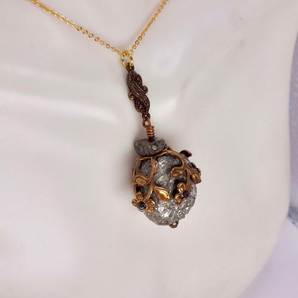 Elegant Vintage Pyrite Crystal Bronze Necklace Gold Pyrite