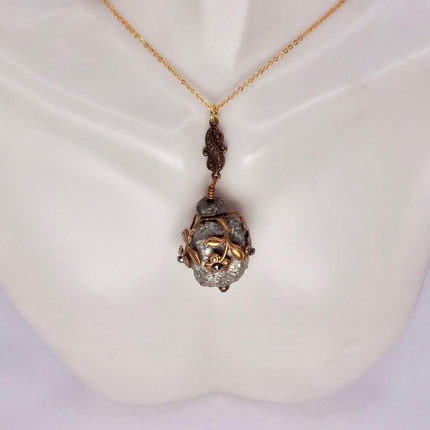 Elegant Vintage Pyrite Crystal Bronze Necklace Gold Pyrite