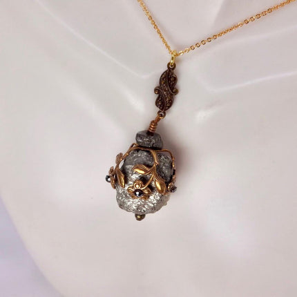 Elegant Vintage Pyrite Crystal Bronze Necklace Gold Pyrite