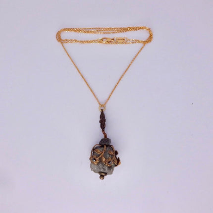 Elegant Vintage Pyrite Crystal Bronze Necklace Gold Pyrite