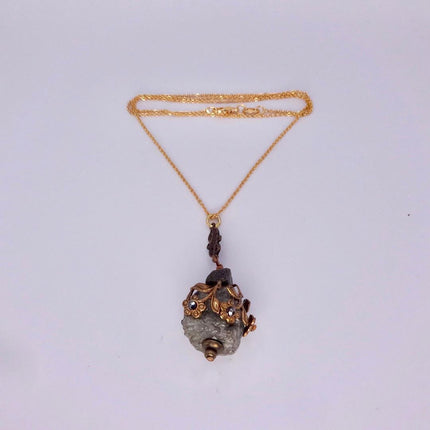 Elegant Vintage Pyrite Crystal Bronze Necklace Gold Pyrite
