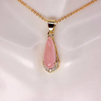 Vintage Pink Rose Quartz Boho Gold Filled Necklace