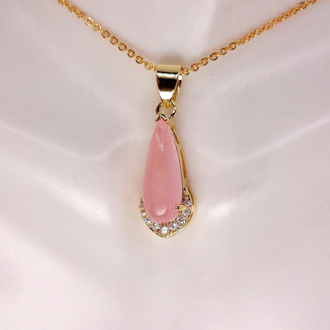 Vintage Pink Rose Quartz Boho Gold Filled Necklace