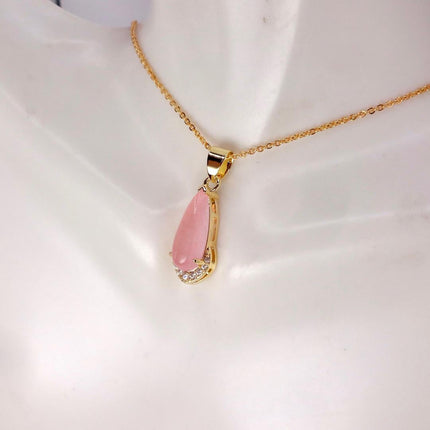 Vintage Pink Rose Quartz Boho Gold Filled Necklace