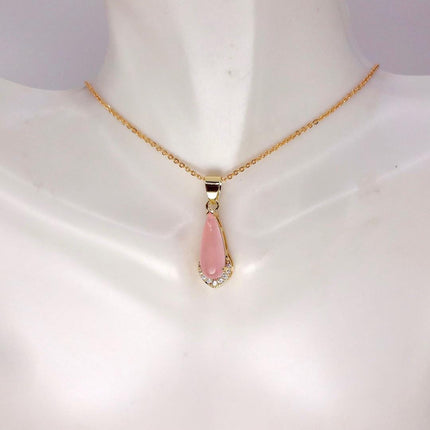 Vintage Pink Rose Quartz Boho Gold Filled Necklace