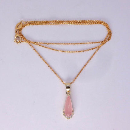 Vintage Pink Rose Quartz Boho Gold Filled Necklace