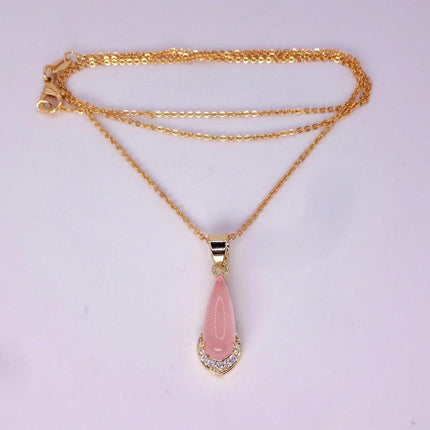Vintage Pink Rose Quartz Boho Gold Filled Necklace