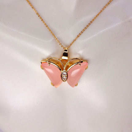 Pink Rose Quartz Butterfly Necklace: Vintage Gold Filled Pendant